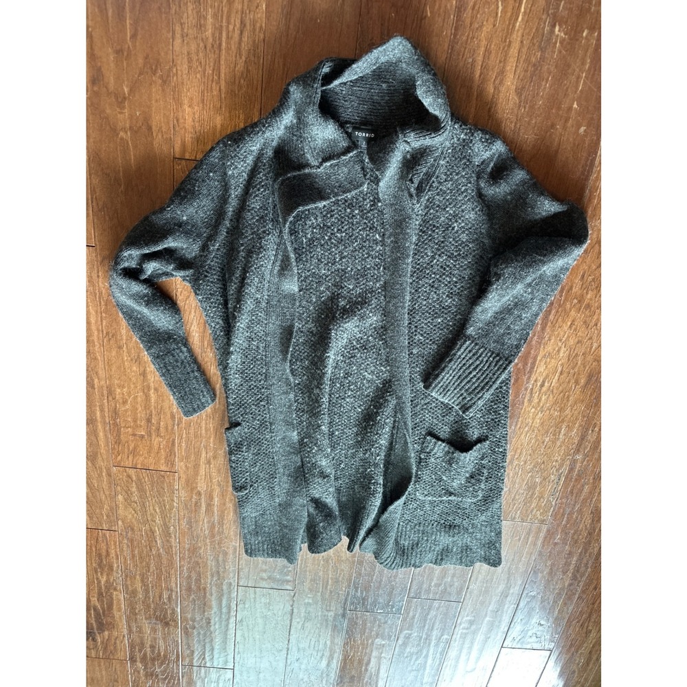 Torrid Women's Gray Brown Wool Blend Open Front Cardigan Sweater Plus Size 2‎